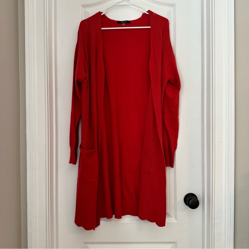 August Silk Red Open Front Cardigan Medium